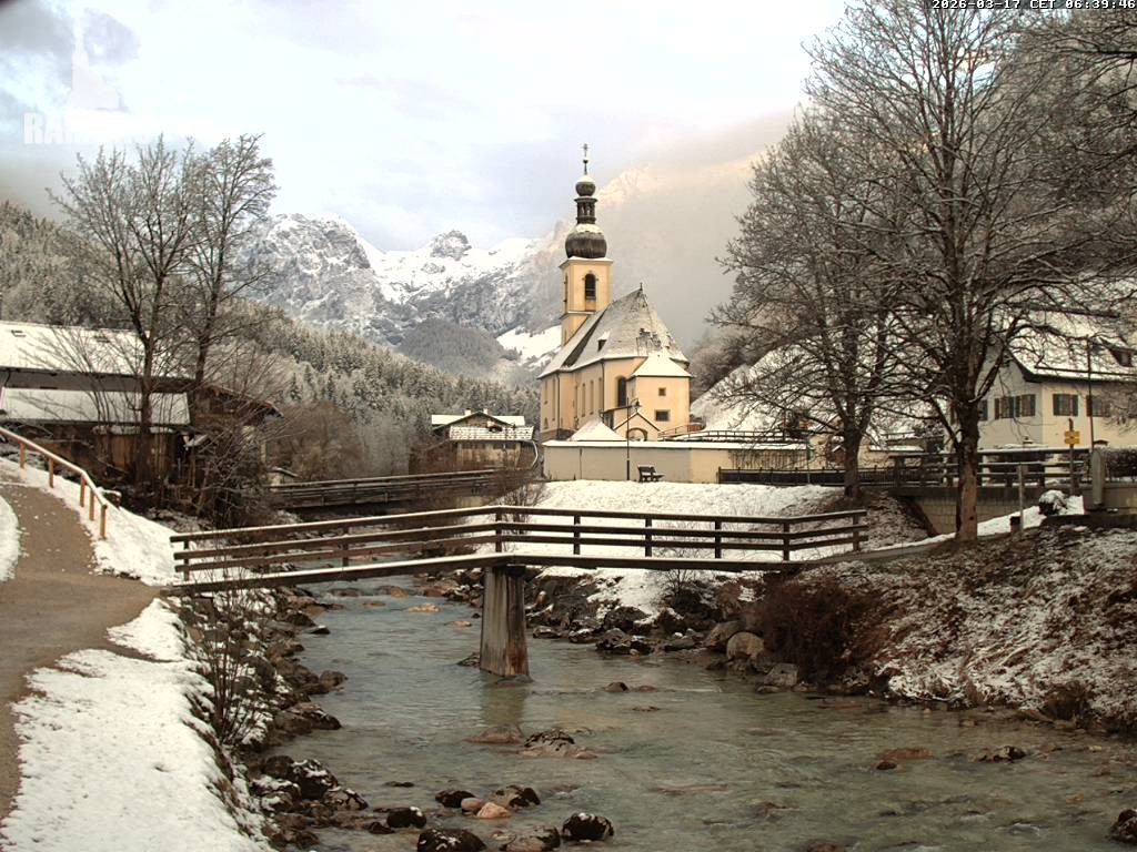 Archiv Foto Webcam Malerwinkel in Ramsau bei Berchtesgaden - Ortskirche St. Sebastian