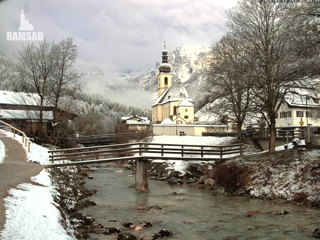 Archiv Foto Webcam Malerwinkel in Ramsau bei Berchtesgaden - Ortskirche St. Sebastian