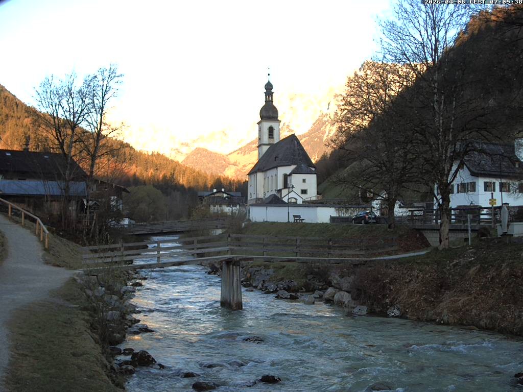 Archiv Foto Webcam Malerwinkel in Ramsau bei Berchtesgaden - Ortskirche St. Sebastian