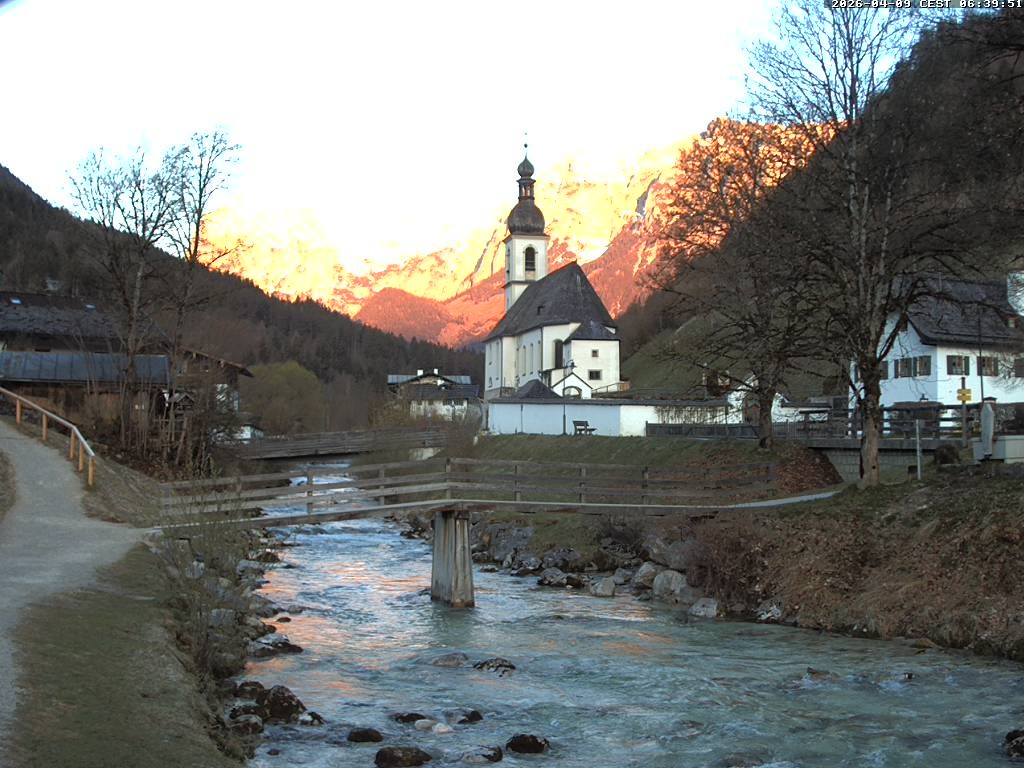Archiv Foto Webcam Malerwinkel in Ramsau bei Berchtesgaden - Ortskirche St. Sebastian