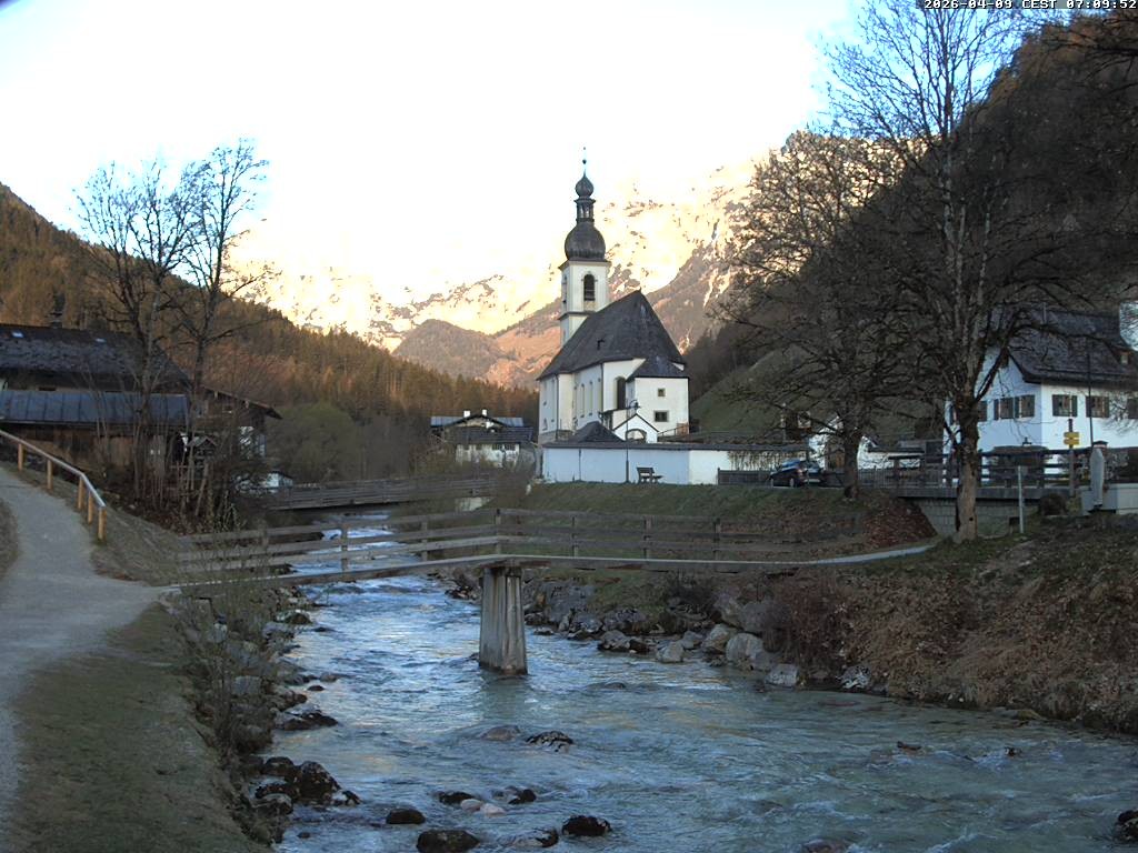 Archiv Foto Webcam Malerwinkel in Ramsau bei Berchtesgaden - Ortskirche St. Sebastian