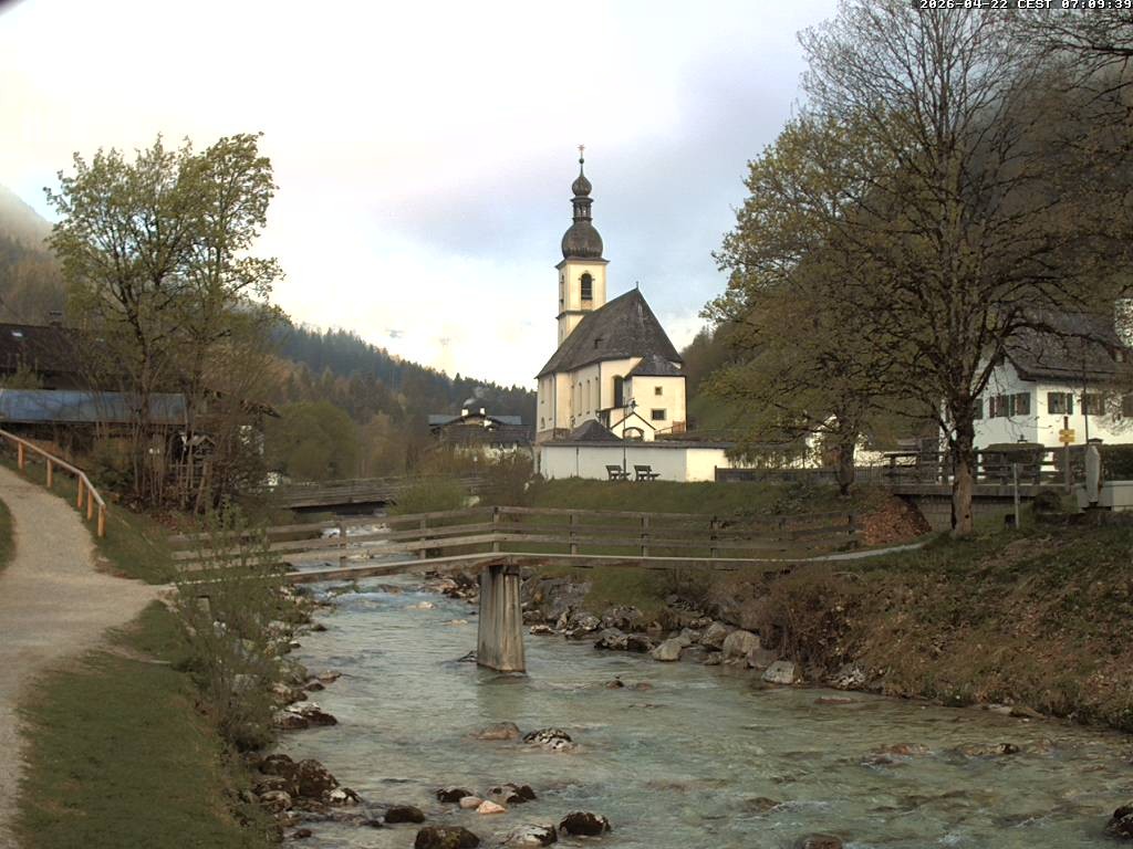 Archiv Foto Webcam Malerwinkel in Ramsau bei Berchtesgaden - Ortskirche St. Sebastian