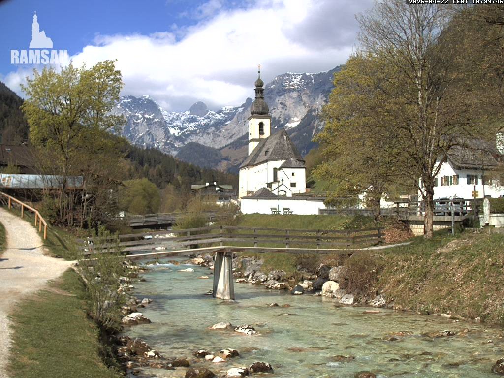 Archiv Foto Webcam Malerwinkel in Ramsau bei Berchtesgaden - Ortskirche St. Sebastian
