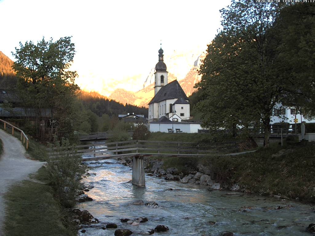 Archiv Foto Webcam Malerwinkel in Ramsau bei Berchtesgaden - Ortskirche St. Sebastian