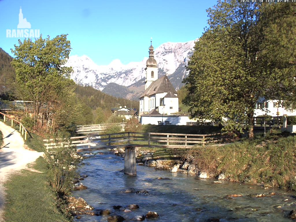Archiv Foto Webcam Malerwinkel in Ramsau bei Berchtesgaden - Ortskirche St. Sebastian