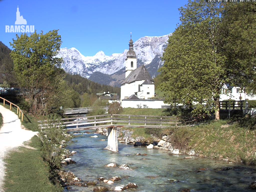 Archiv Foto Webcam Malerwinkel in Ramsau bei Berchtesgaden - Ortskirche St. Sebastian