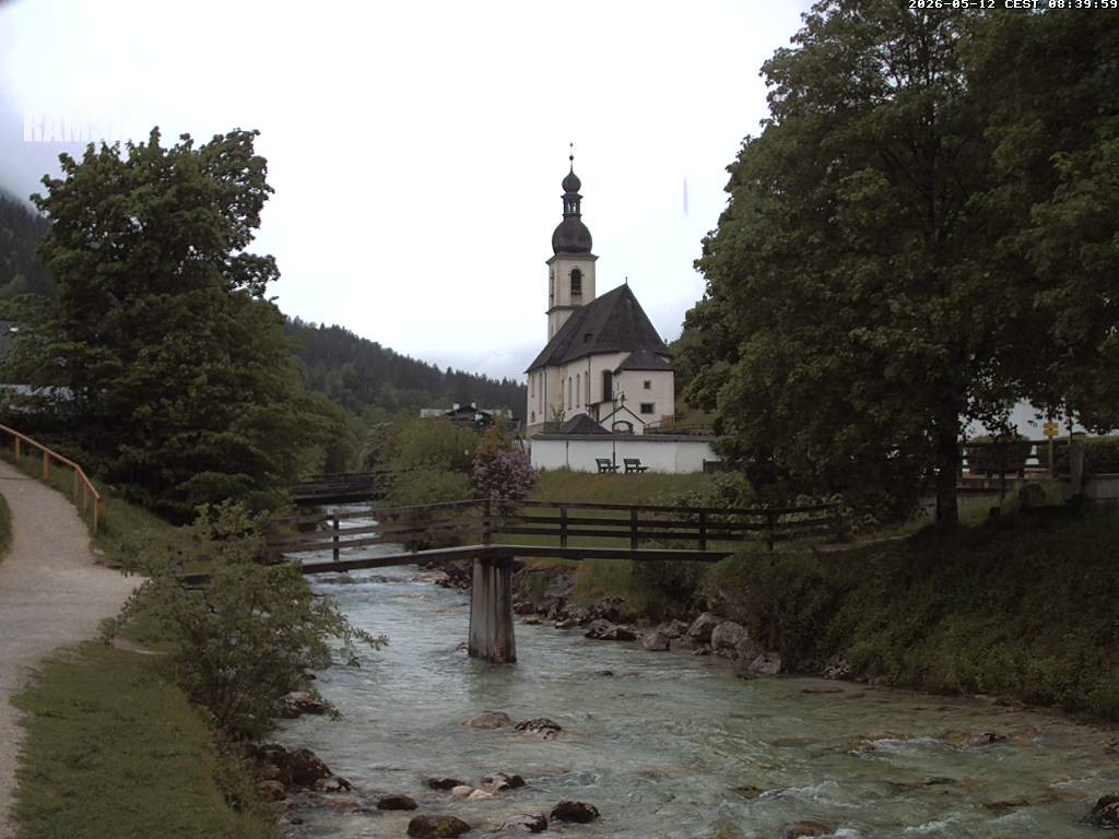 Archiv Foto Webcam Malerwinkel in Ramsau bei Berchtesgaden - Ortskirche St. Sebastian