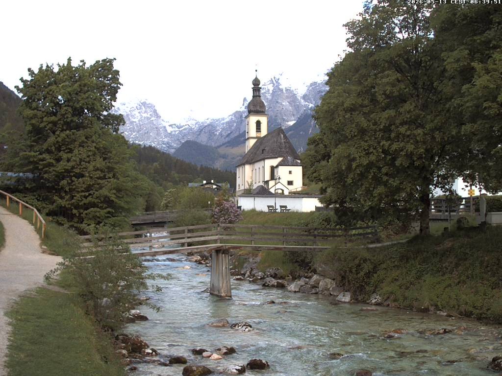 Archiv Foto Webcam Malerwinkel in Ramsau bei Berchtesgaden - Ortskirche St. Sebastian