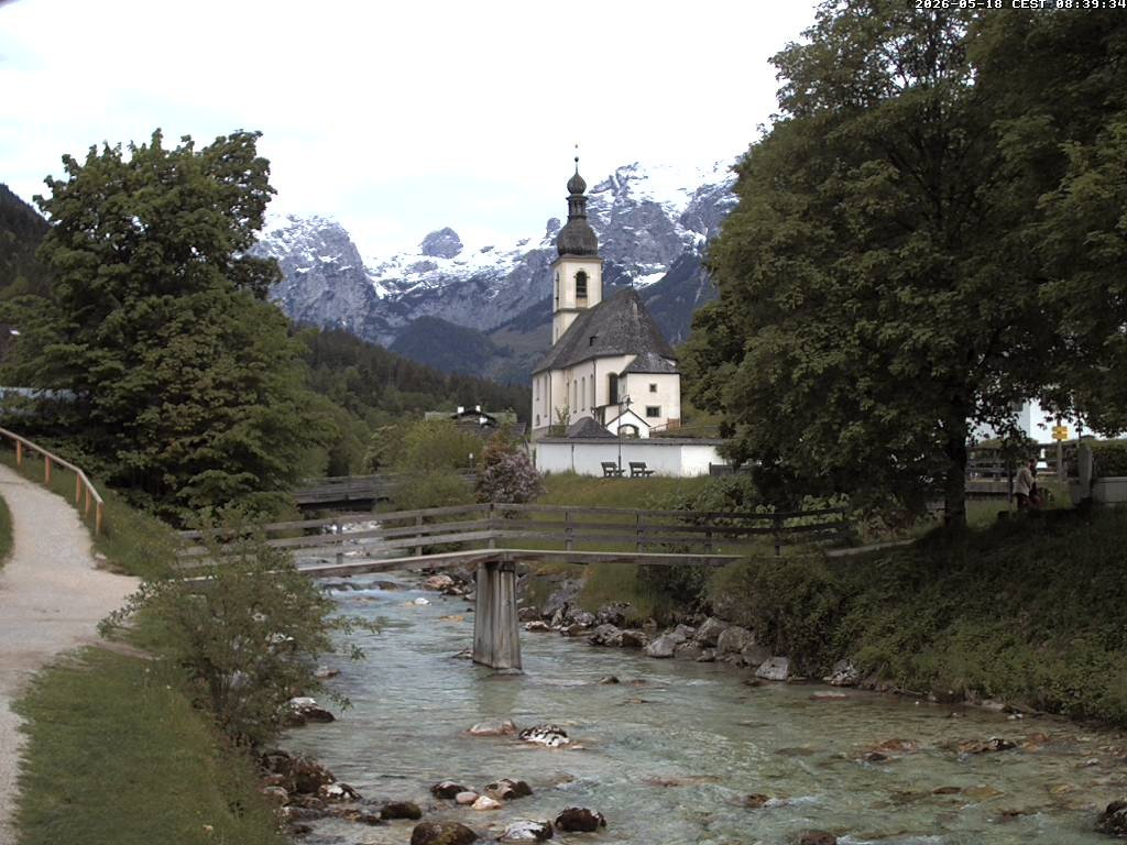 Archiv Foto Webcam Malerwinkel in Ramsau bei Berchtesgaden - Ortskirche St. Sebastian