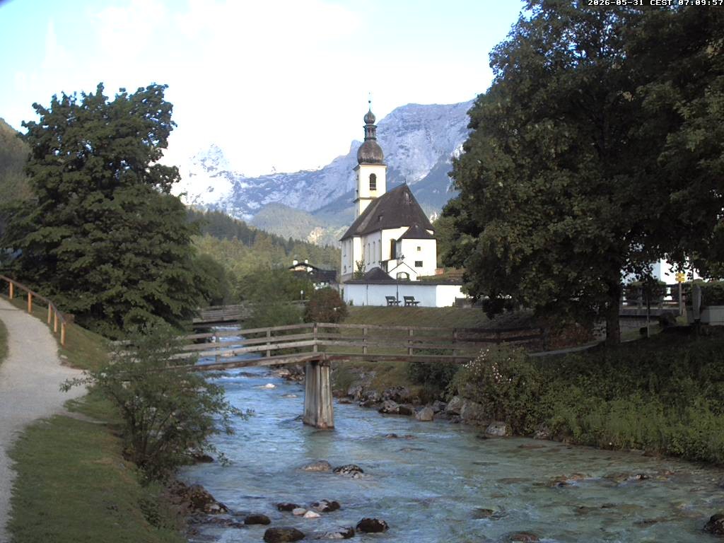 Archiv Foto Webcam Malerwinkel in Ramsau bei Berchtesgaden - Ortskirche St. Sebastian