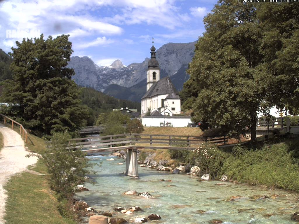 Archiv Foto Webcam Malerwinkel in Ramsau bei Berchtesgaden - Ortskirche St. Sebastian