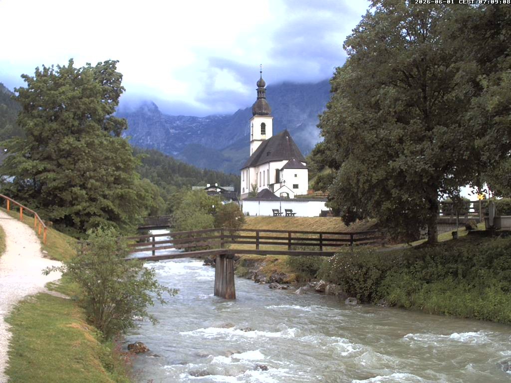 Archiv Foto Webcam Malerwinkel in Ramsau bei Berchtesgaden - Ortskirche St. Sebastian