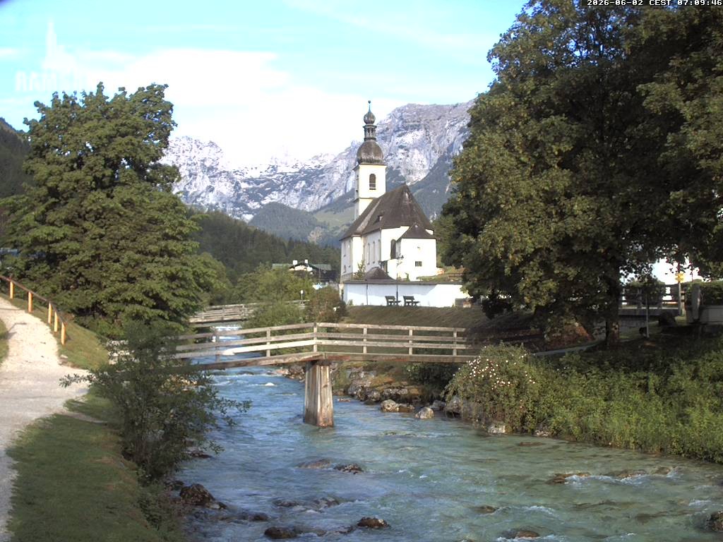Archiv Foto Webcam Malerwinkel in Ramsau bei Berchtesgaden - Ortskirche St. Sebastian
