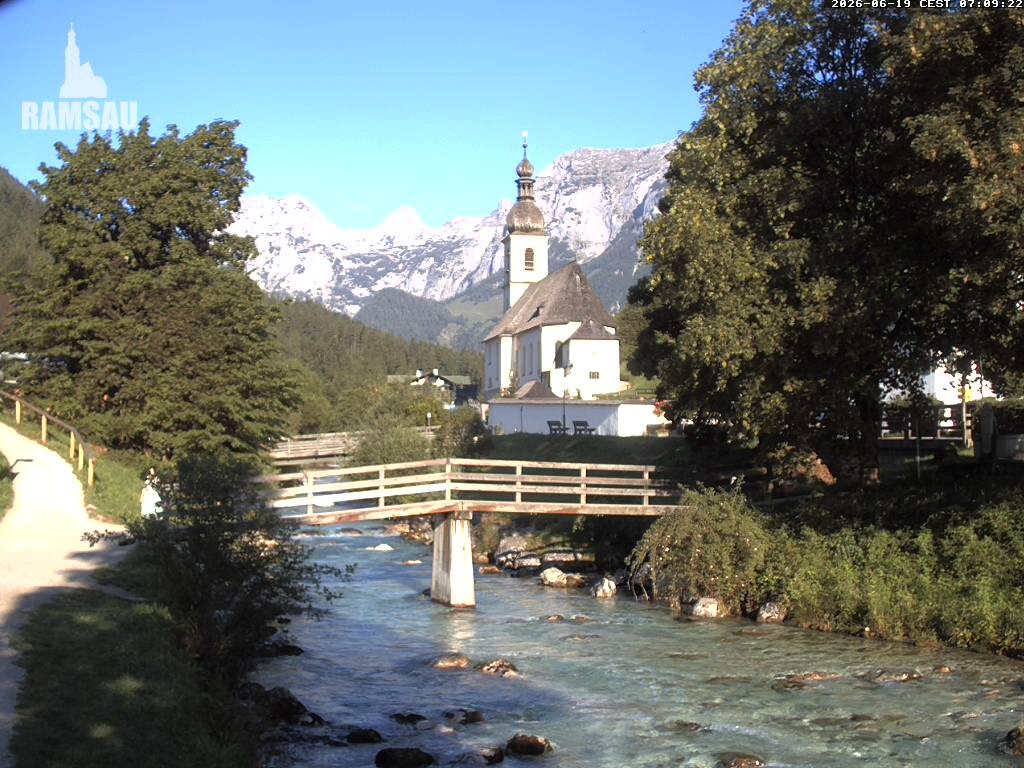 Archiv Foto Webcam Malerwinkel in Ramsau bei Berchtesgaden - Ortskirche St. Sebastian