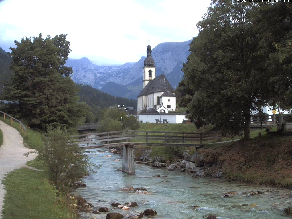 Archiv Foto Webcam Malerwinkel in Ramsau bei Berchtesgaden - Ortskirche St. Sebastian