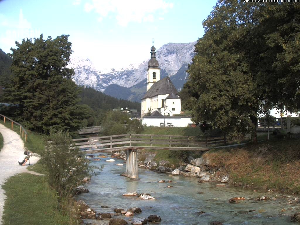 Archiv Foto Webcam Malerwinkel in Ramsau bei Berchtesgaden - Ortskirche St. Sebastian