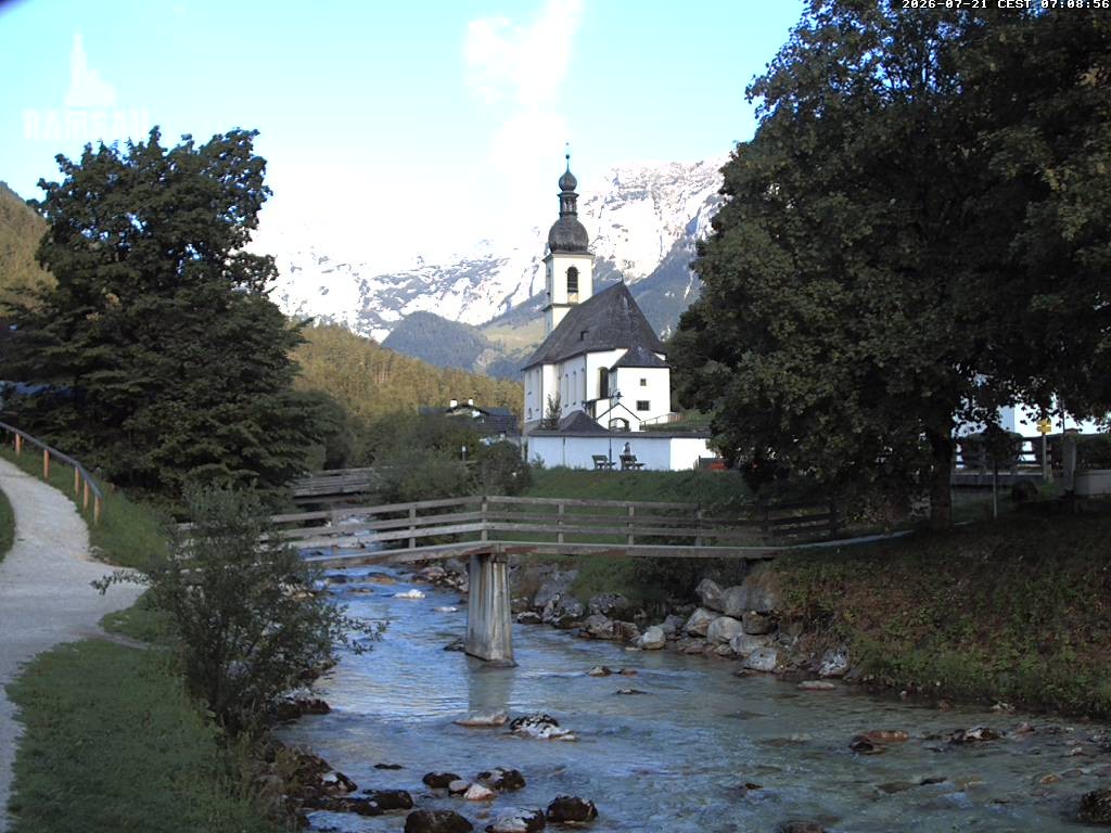 Archiv Foto Webcam Malerwinkel in Ramsau bei Berchtesgaden - Ortskirche St. Sebastian
