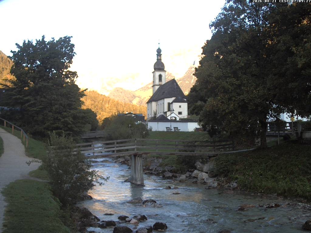 Archiv Foto Webcam Malerwinkel in Ramsau bei Berchtesgaden - Ortskirche St. Sebastian