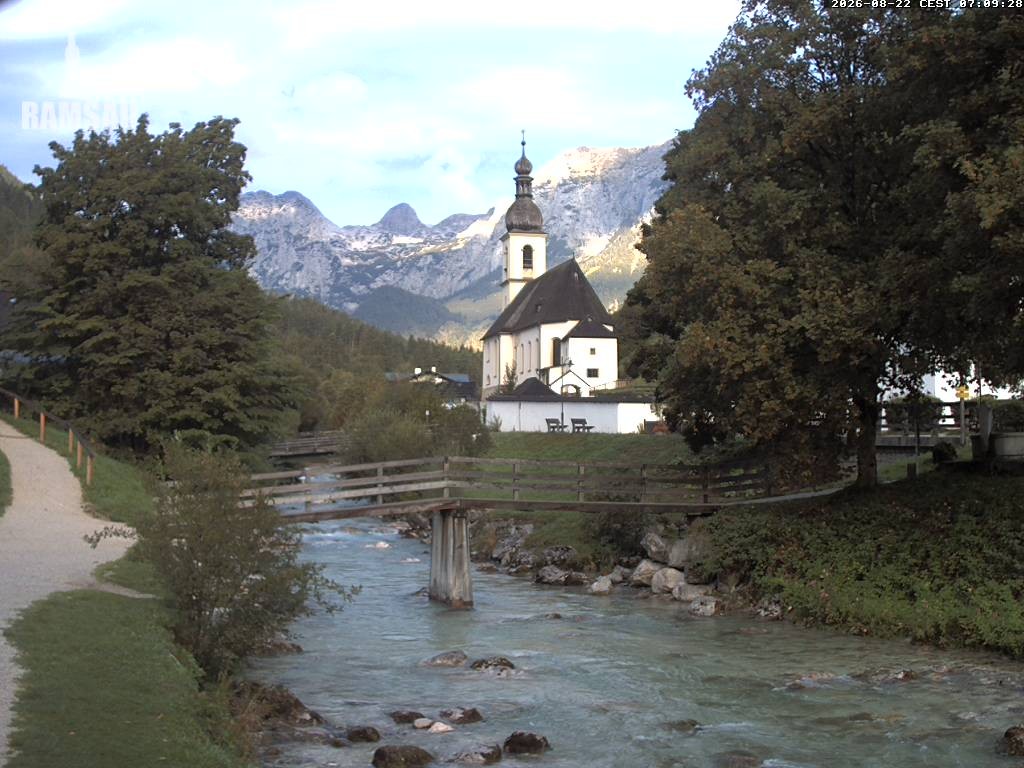 Archiv Foto Webcam Malerwinkel in Ramsau bei Berchtesgaden - Ortskirche St. Sebastian