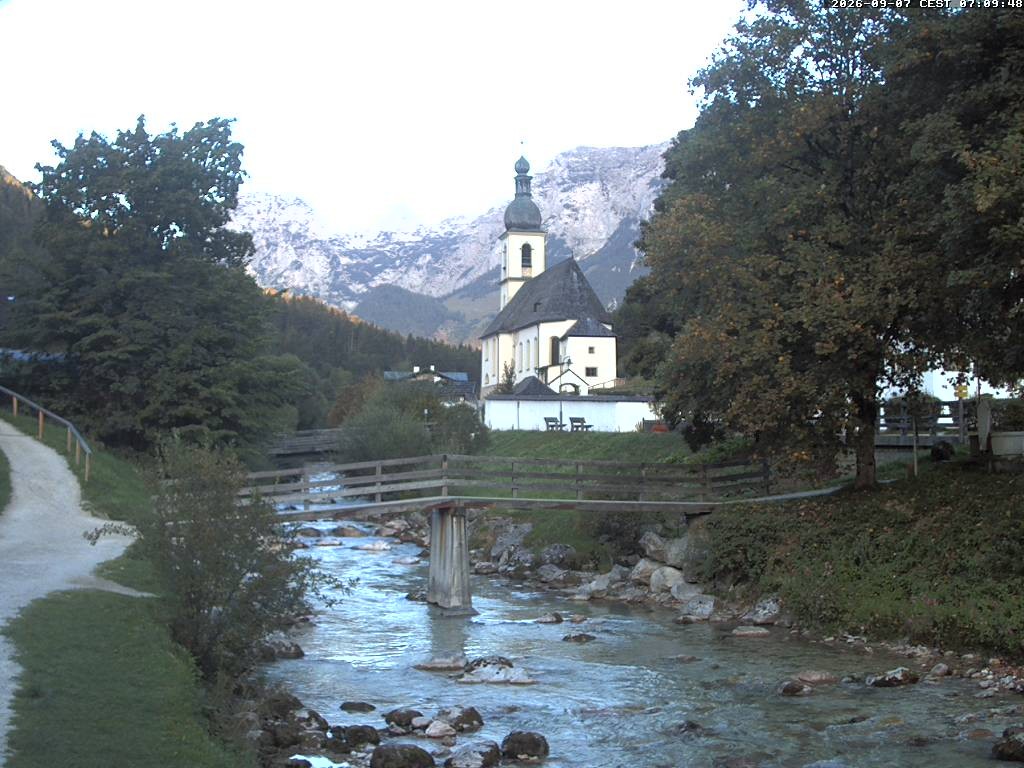 Archiv Foto Webcam Malerwinkel in Ramsau bei Berchtesgaden - Ortskirche St. Sebastian