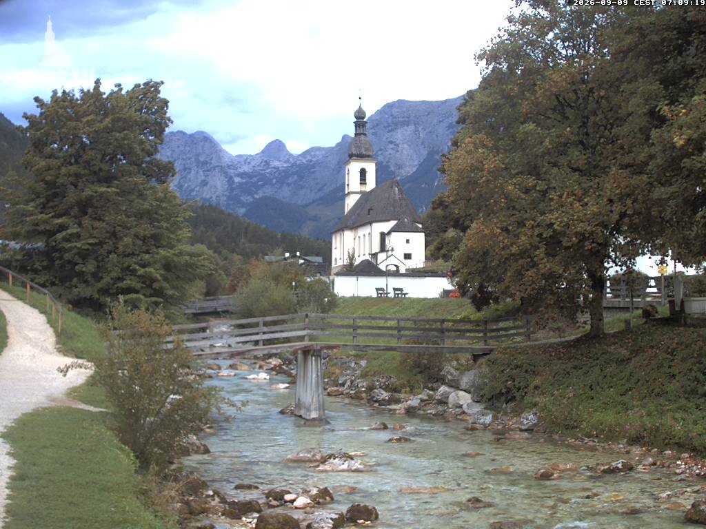 Archiv Foto Webcam Malerwinkel in Ramsau bei Berchtesgaden - Ortskirche St. Sebastian