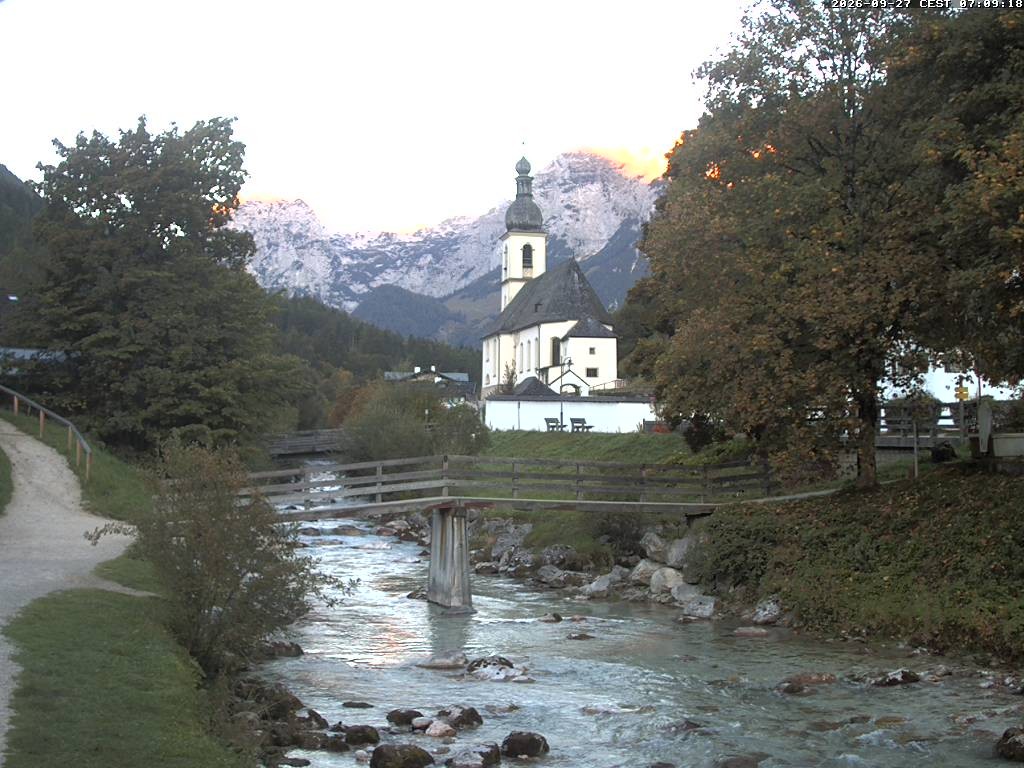 Archiv Foto Webcam Malerwinkel in Ramsau bei Berchtesgaden - Ortskirche St. Sebastian