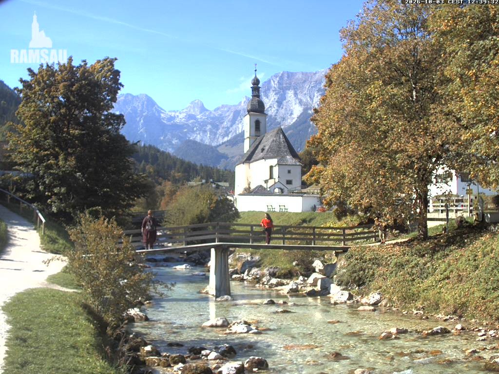 Archiv Foto Webcam Malerwinkel in Ramsau bei Berchtesgaden - Ortskirche St. Sebastian