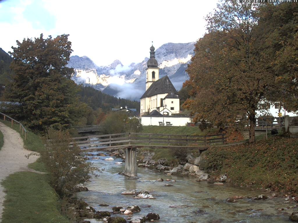 Archiv Foto Webcam Malerwinkel in Ramsau bei Berchtesgaden - Ortskirche St. Sebastian