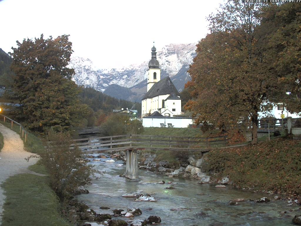 Archiv Foto Webcam Malerwinkel in Ramsau bei Berchtesgaden - Ortskirche St. Sebastian