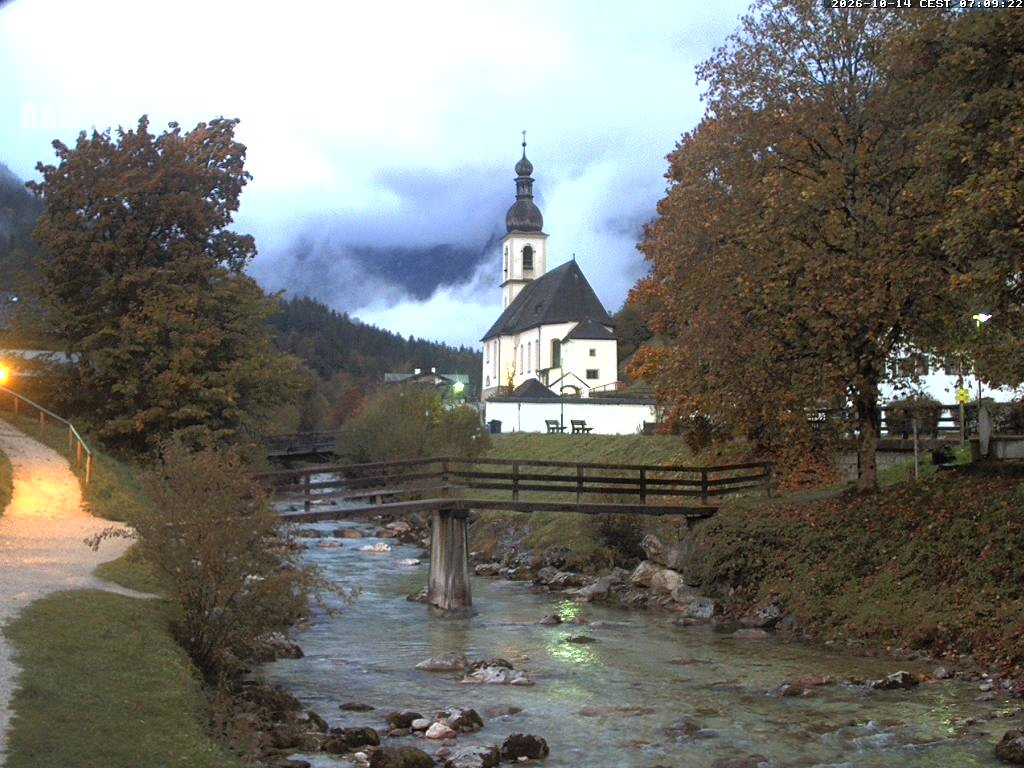 Archiv Foto Webcam Malerwinkel in Ramsau bei Berchtesgaden - Ortskirche St. Sebastian