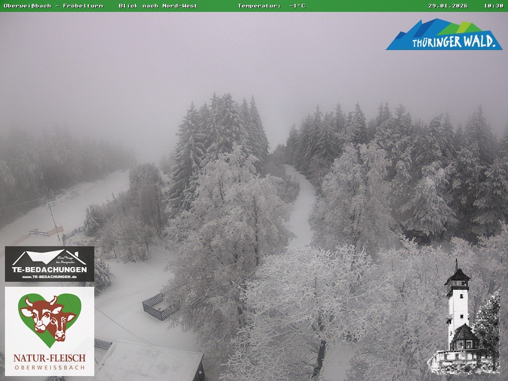 Archived image Webcam Oberweissbach - View from Froebelturm Restaurant