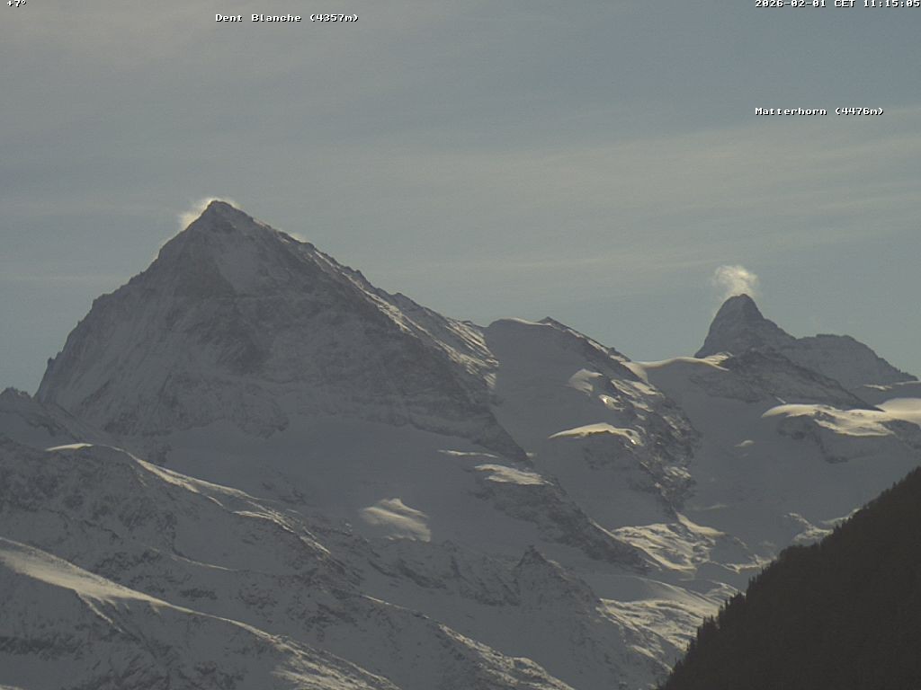 Archiv Foto Webcam Thyon: Les Masses - Blick Richtung Dent Blanche und Matterhorn