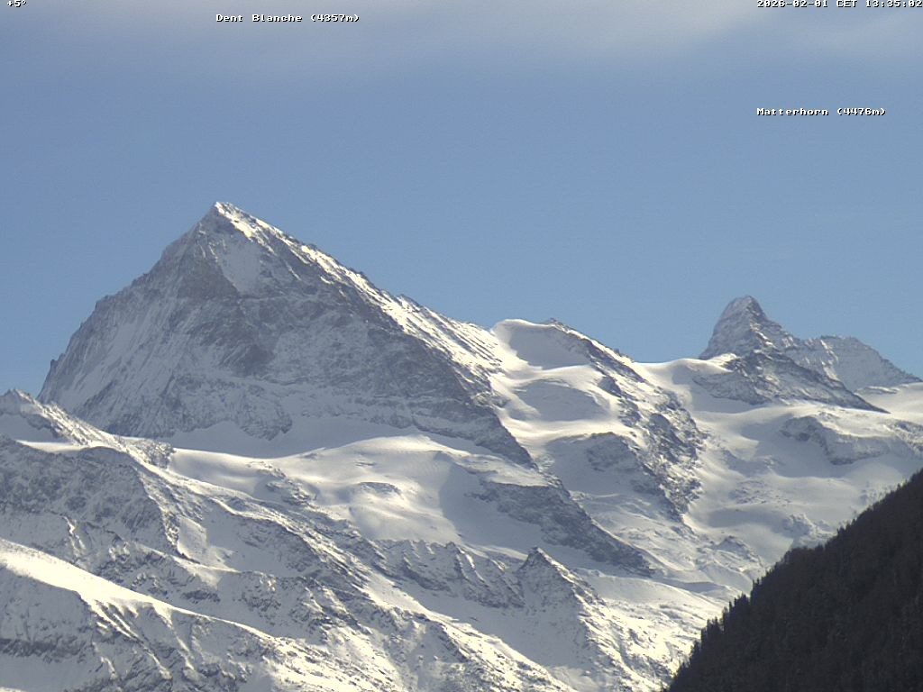 Archiv Foto Webcam Thyon: Les Masses - Blick Richtung Dent Blanche und Matterhorn