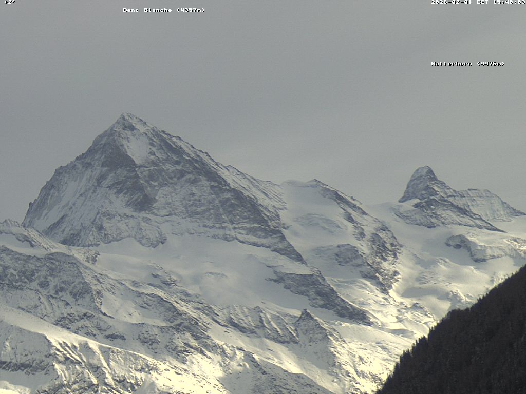 Archiv Foto Webcam Thyon: Les Masses - Blick Richtung Dent Blanche und Matterhorn