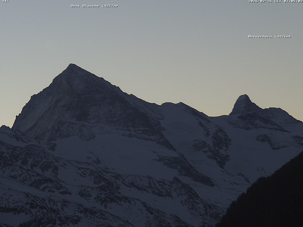 Archived image Webcam Thyon: Les Masses - View of Dent Blanche and Matterhorn