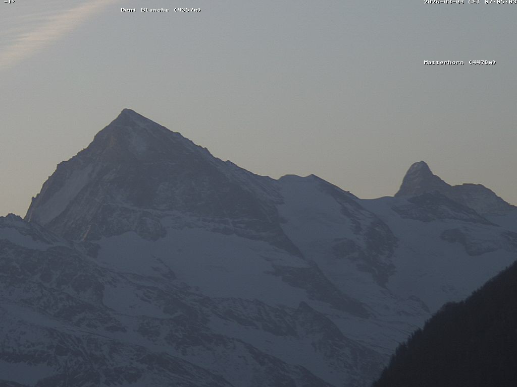 Archiv Foto Webcam Thyon: Les Masses - Blick Richtung Dent Blanche und Matterhorn