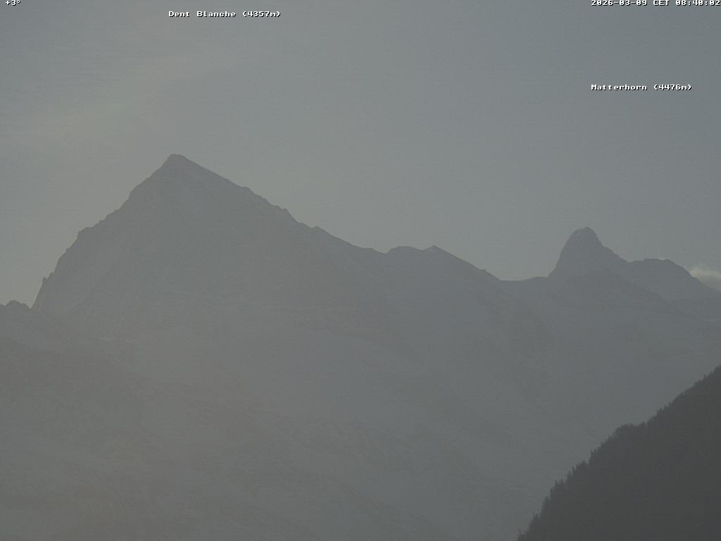 Archiv Foto Webcam Thyon: Les Masses - Blick Richtung Dent Blanche und Matterhorn