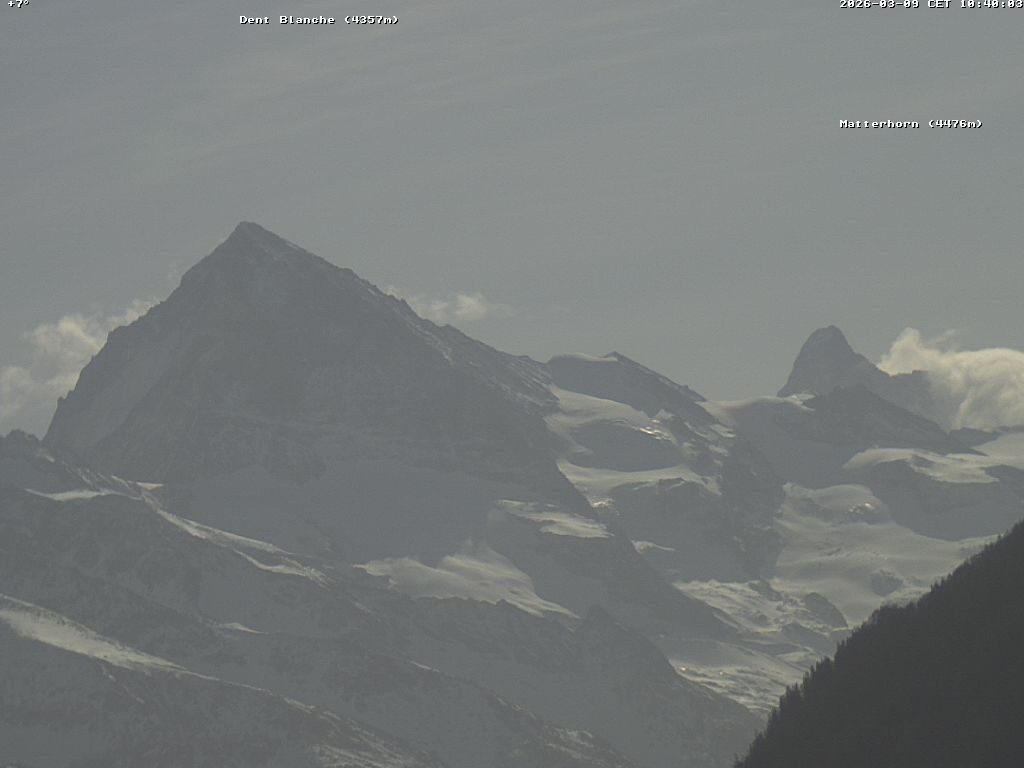 Archiv Foto Webcam Thyon: Les Masses - Blick Richtung Dent Blanche und Matterhorn