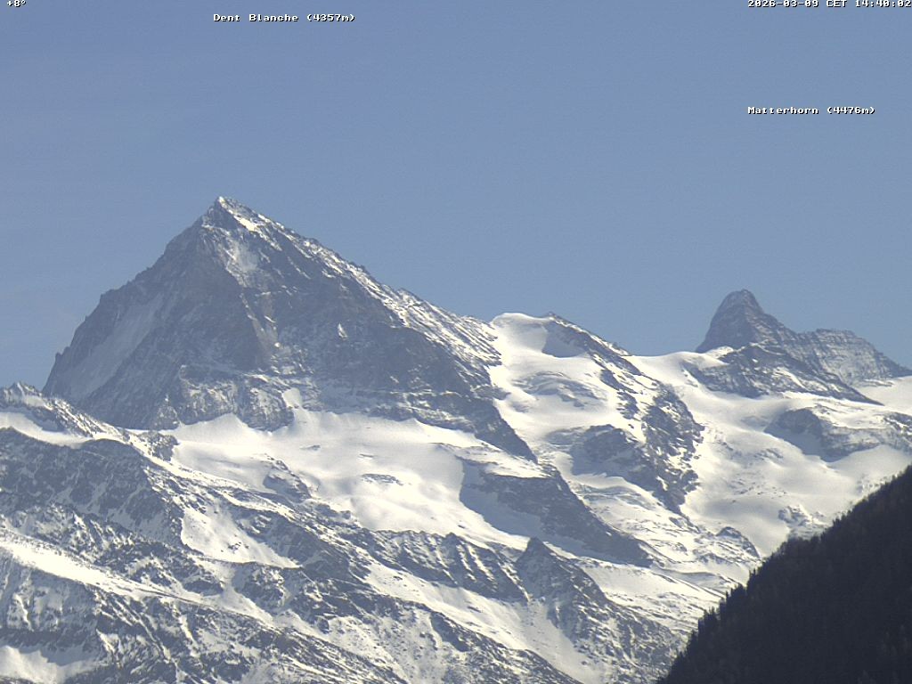 Archiv Foto Webcam Thyon: Les Masses - Blick Richtung Dent Blanche und Matterhorn