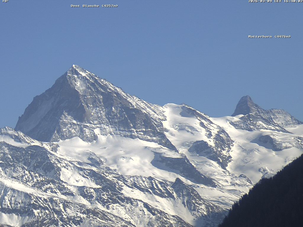 Archiv Foto Webcam Thyon: Les Masses - Blick Richtung Dent Blanche und Matterhorn