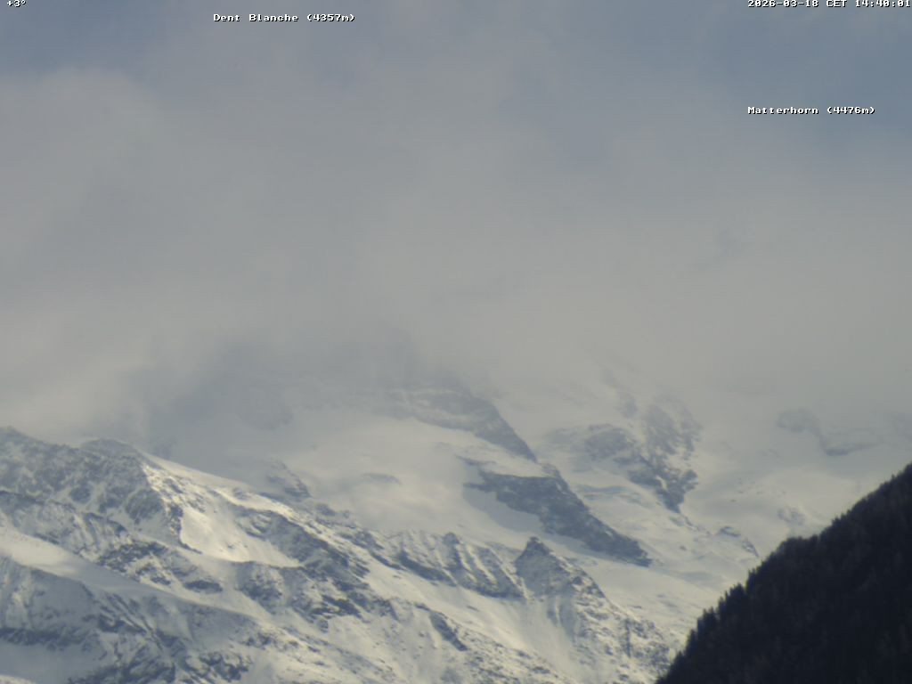 Archiv Foto Webcam Thyon: Les Masses - Blick Richtung Dent Blanche und Matterhorn