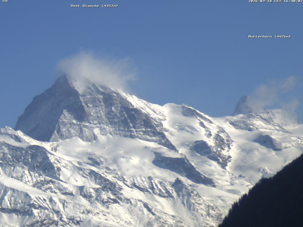 Archiv Foto Webcam Thyon: Les Masses - Blick Richtung Dent Blanche und Matterhorn