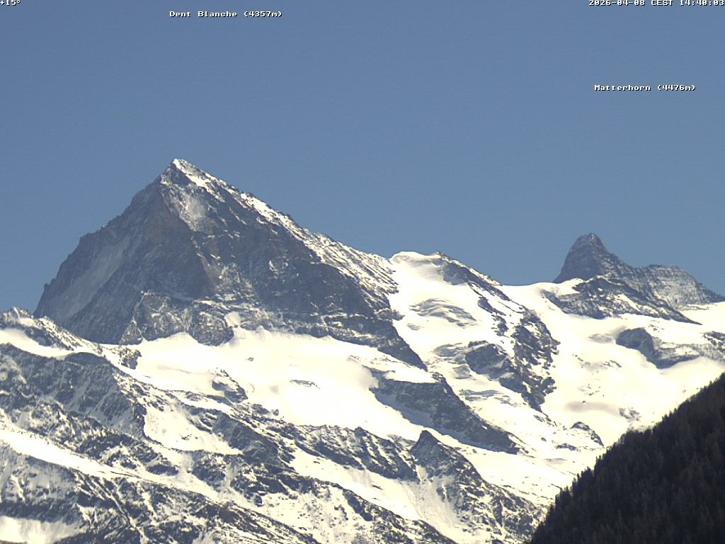 Archived image Webcam Thyon: Les Masses - View of Dent Blanche and Matterhorn