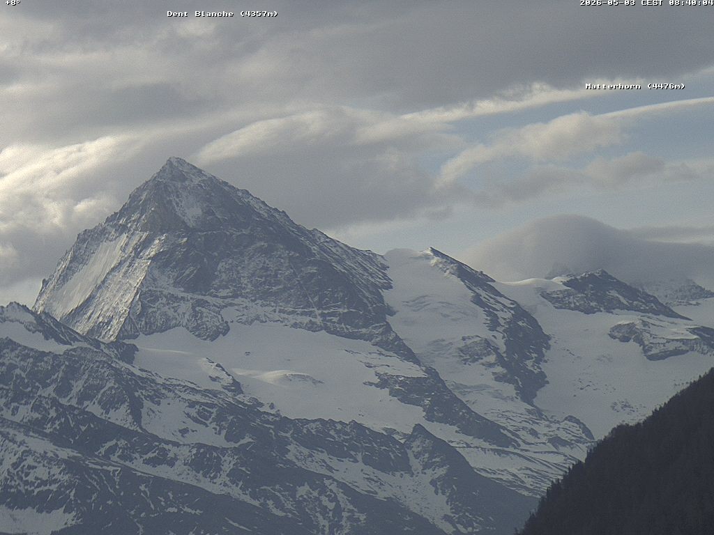 Archiv Foto Webcam Thyon: Les Masses - Blick Richtung Dent Blanche und Matterhorn