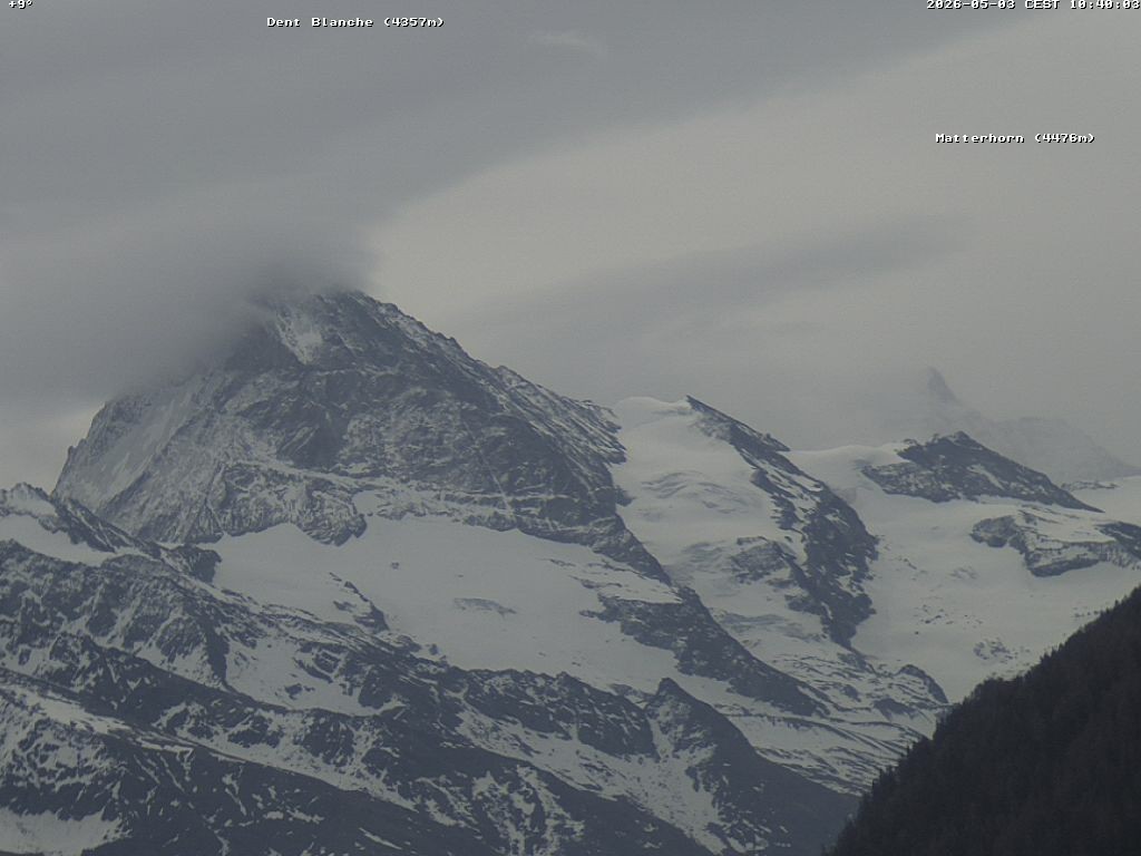 Archiv Foto Webcam Thyon: Les Masses - Blick Richtung Dent Blanche und Matterhorn