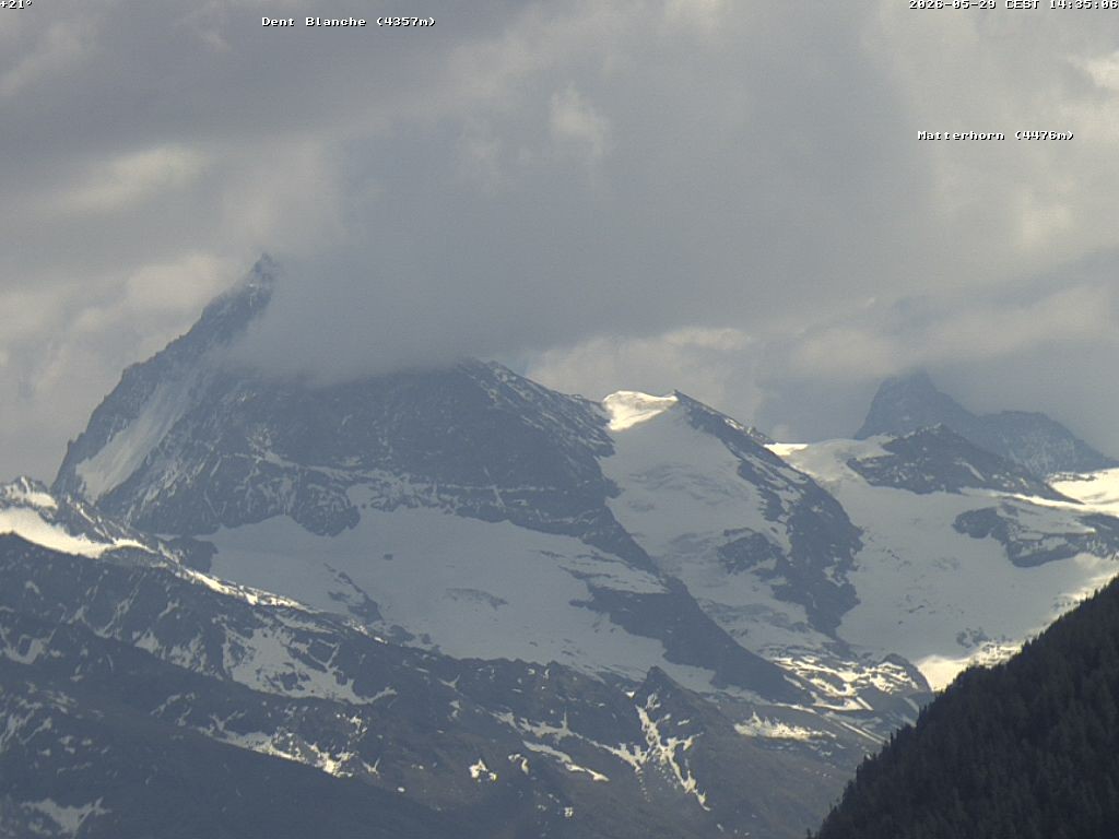 Archiv Foto Webcam Thyon: Les Masses - Blick Richtung Dent Blanche und Matterhorn