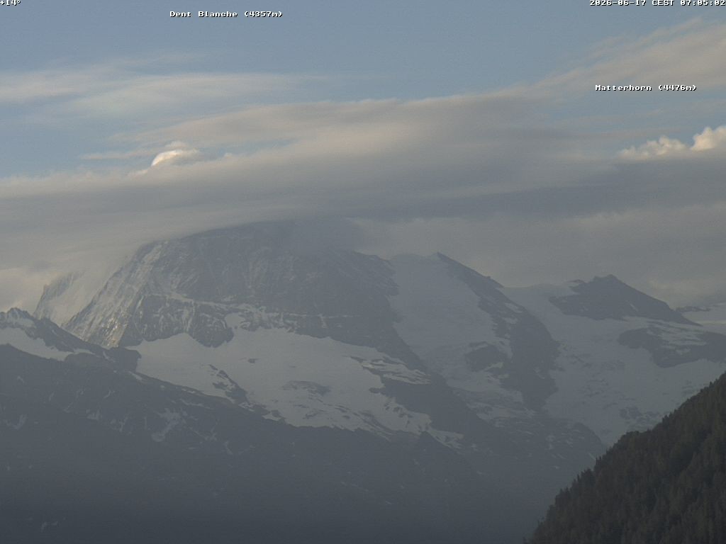 Archiv Foto Webcam Thyon: Les Masses - Blick Richtung Dent Blanche und Matterhorn