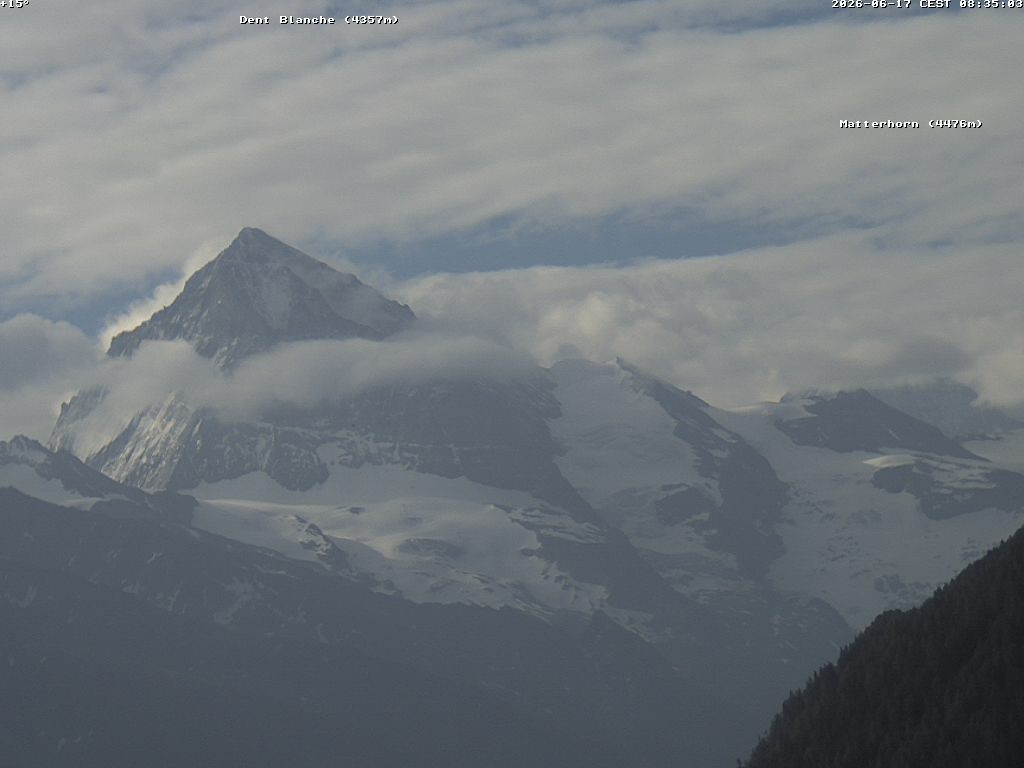 Archiv Foto Webcam Thyon: Les Masses - Blick Richtung Dent Blanche und Matterhorn
