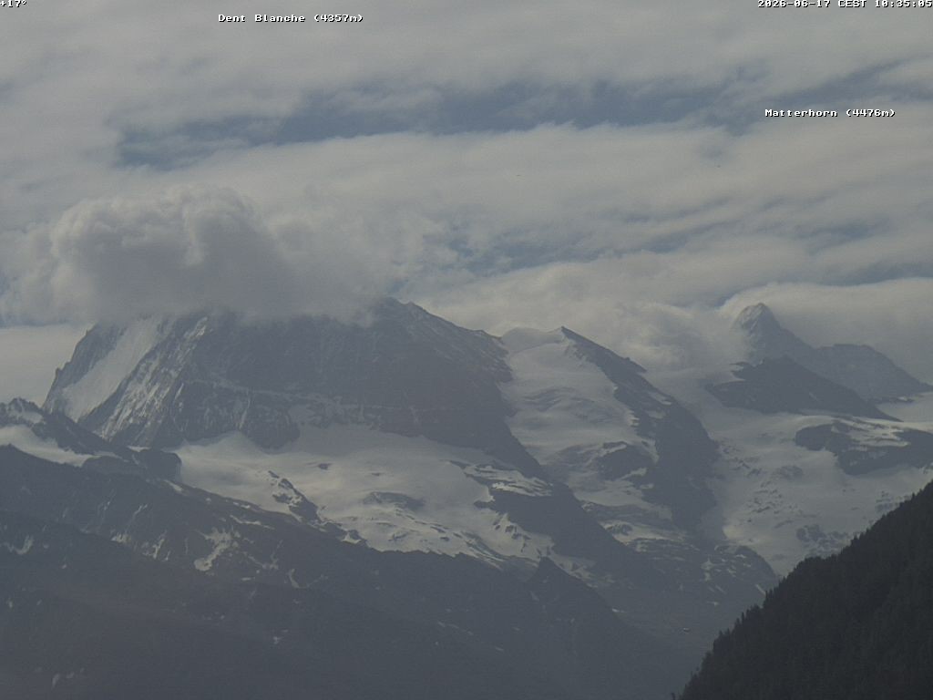 Archiv Foto Webcam Thyon: Les Masses - Blick Richtung Dent Blanche und Matterhorn