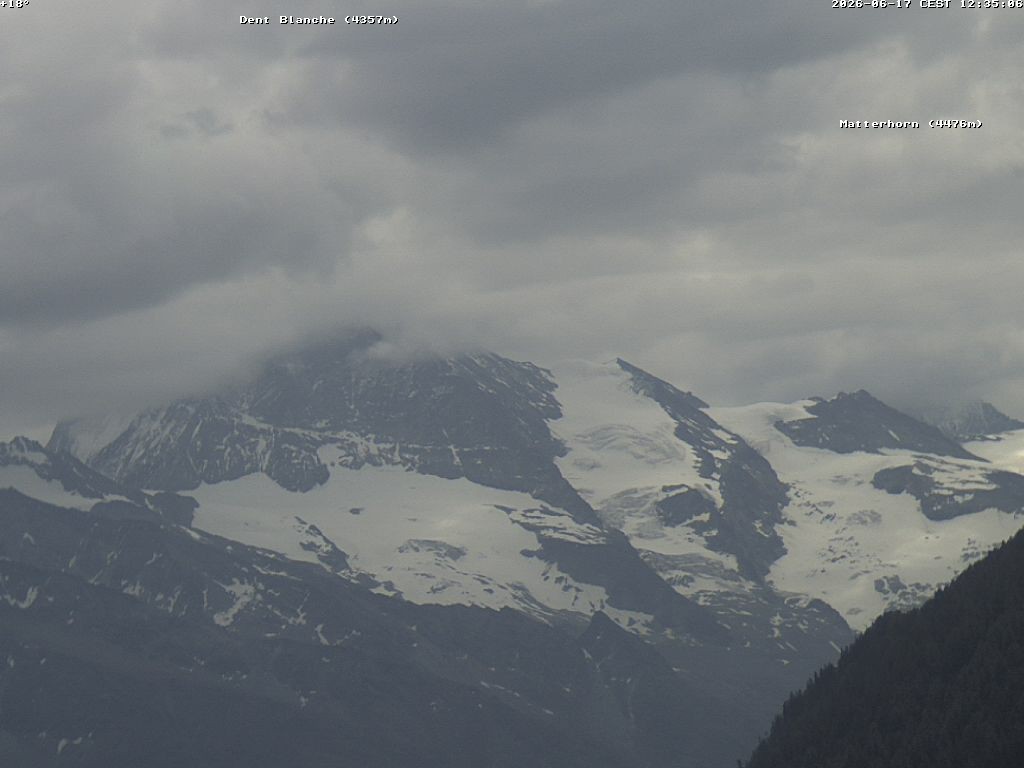 Archiv Foto Webcam Thyon: Les Masses - Blick Richtung Dent Blanche und Matterhorn